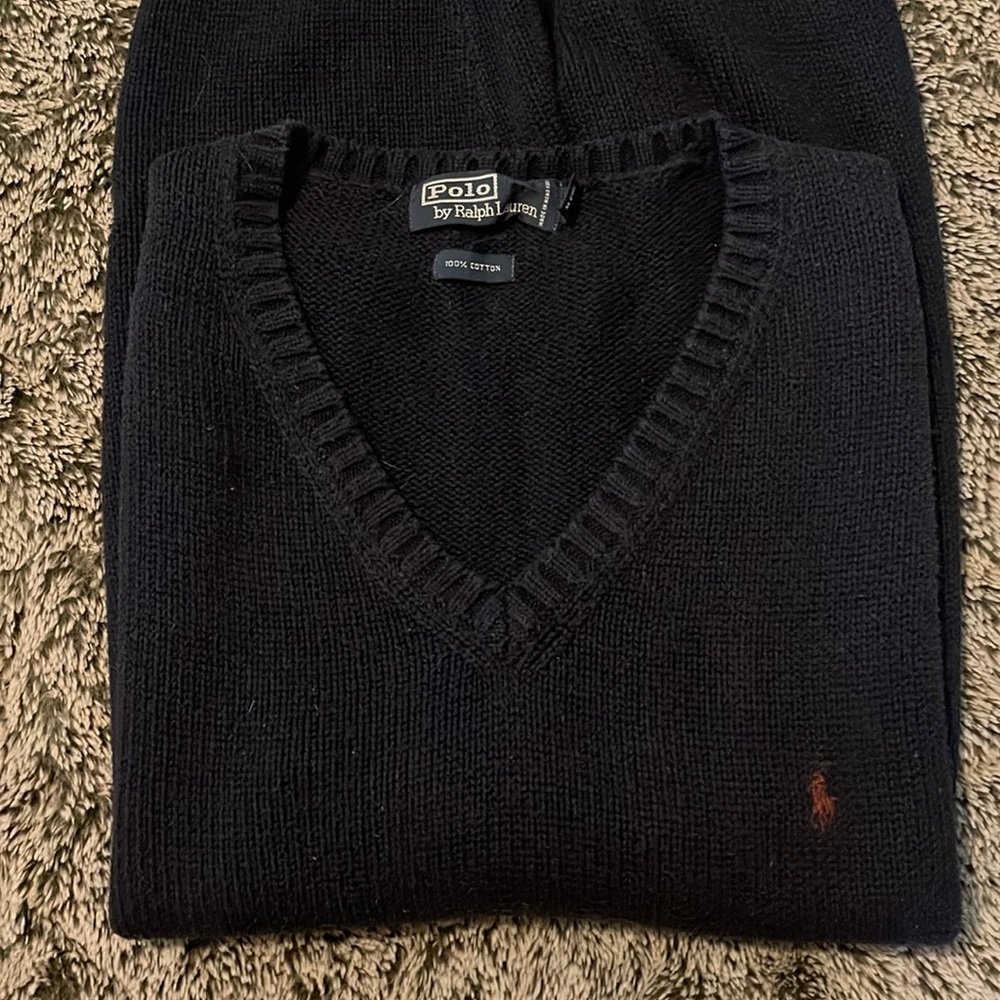 Polo sweater vest navy blue with burgundy emblem